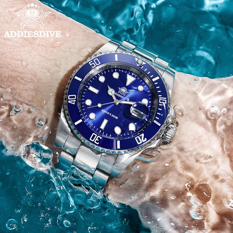 ADDIESDIVE Stainless Steel Watch Men's European and American Business Casual Quartz Watch 200M Waterproof Outdoor Analog Watches