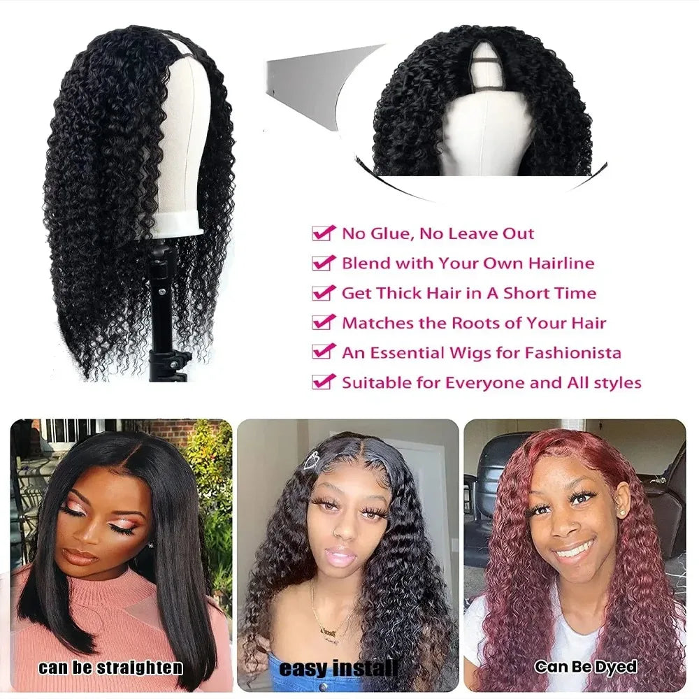 Deep Wave V Part Human Hair Wigs Black Wavy Upgrade U Part Human Hair Wig Brazilian Remy V Part Water Wave Wigs Full Machine Made Wig