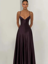 Solid Satin Cowl Neck Women's Dress Elegant Sleeveless Ruched Waist Fishtail Bodycon Lady Vestido 2026 Summer Party Dresses