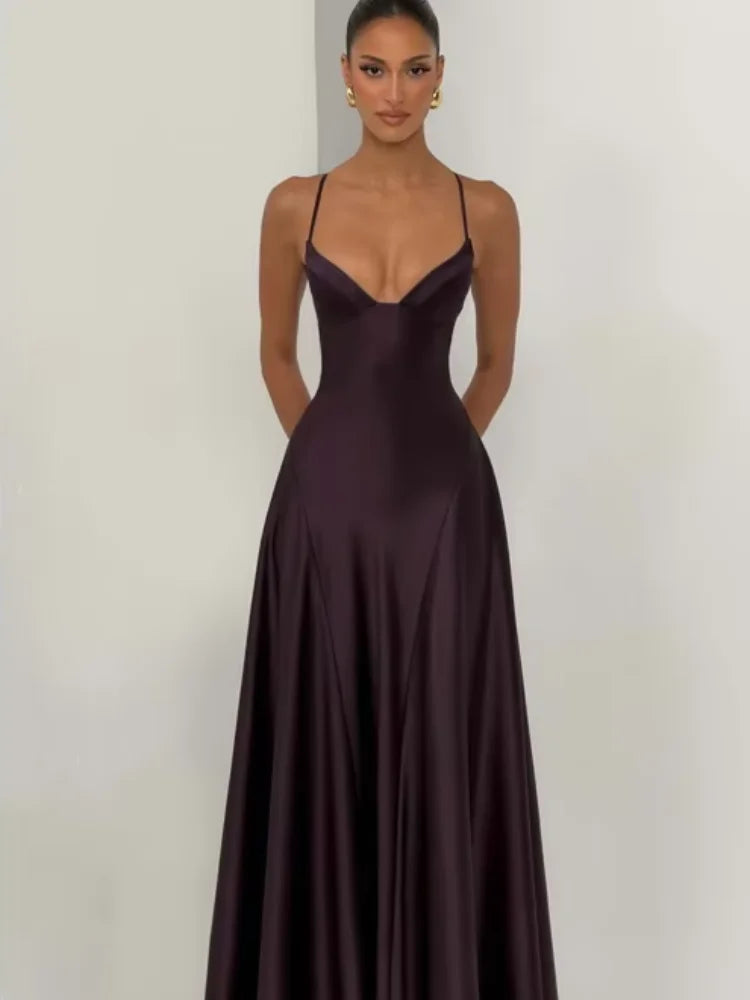 Solid Satin Cowl Neck Women's Dress Elegant Sleeveless Ruched Waist Fishtail Bodycon Lady Vestido 2026 Summer Party Dresses