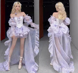 High Street Women's Mint Green Strapless Bowknot Sweet Fairy Organza Dress 2024 New Elegant Big Bow Trailing Party Wedding Dress