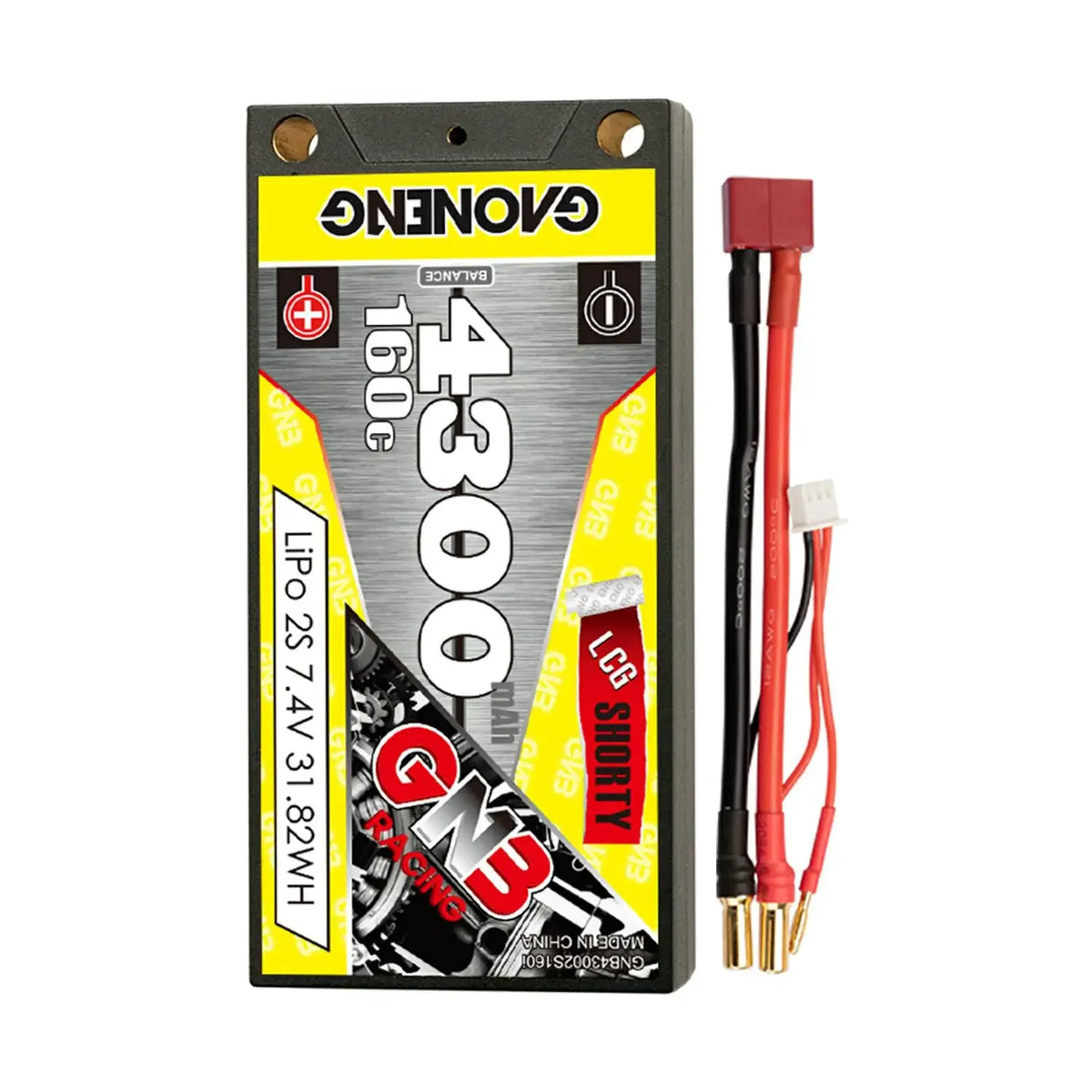 GAONENG GNB 4300mAh 2S 7.4V 160C/320C Low Profile Hardcase Super SHORTY LiPo Battery 5.0mm Deans XT60 Plug For RC Car 1/12 1:10
