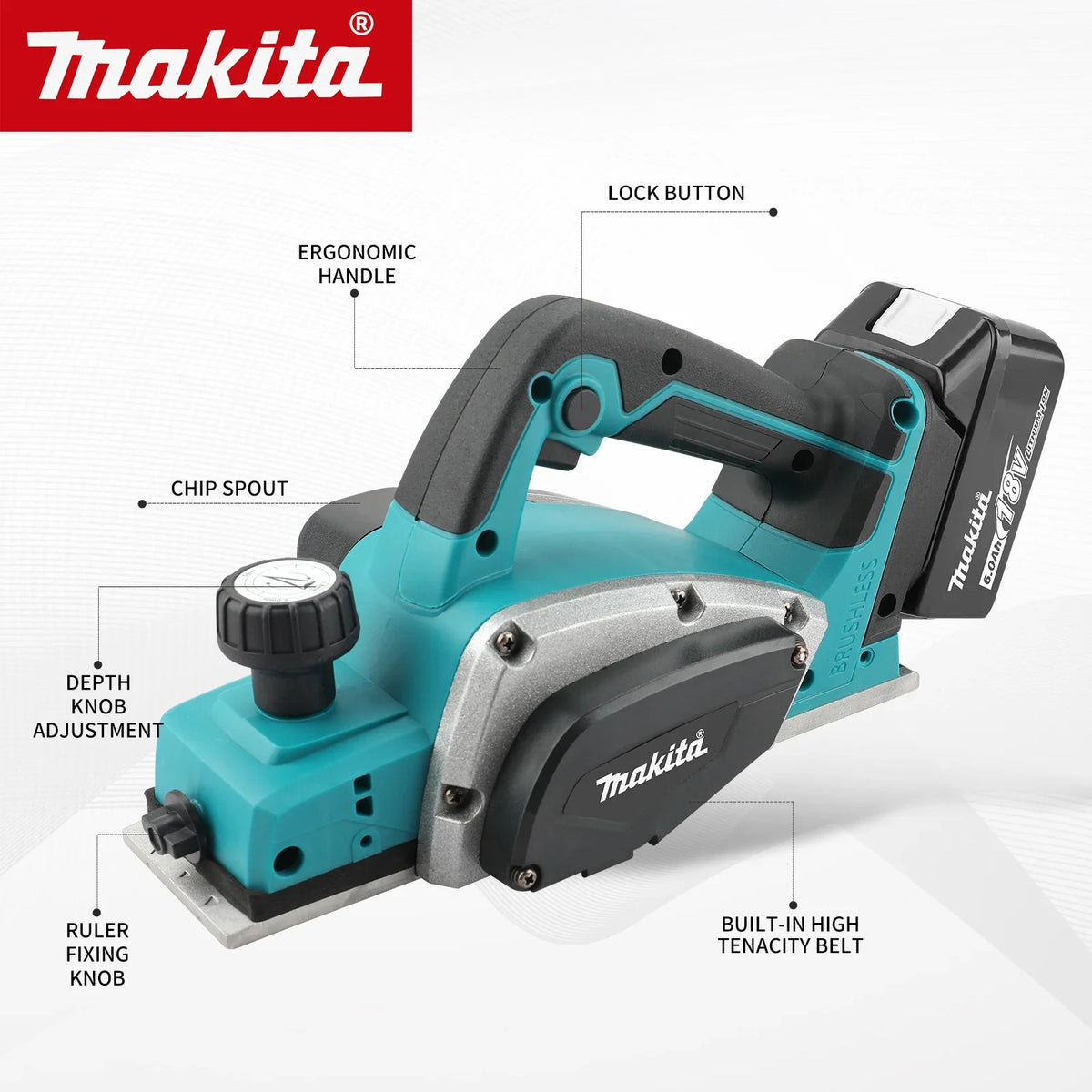 Makita Electric Planer,82mm Planing Width,2.5mm Cutting Depth,15000rpm,650W Power,Ergonomic Grip for DIYWoodworking Board Making