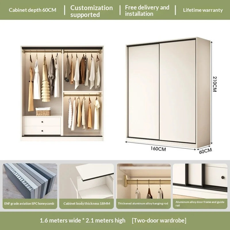 Any Size Custom Cream Style Honeycomb Aluminum Sliding Wardrobe Bedroom Full Hanging Clothes Eco Friendly Large Capacity Storage