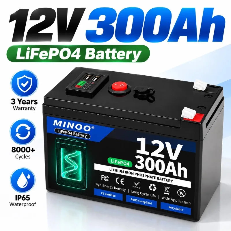 LIFEPO4 12V 21700 300AH Battery Is Integrated with BMS 200A for RV Solar External Rechargeable Network Lithium Iron Phosphate