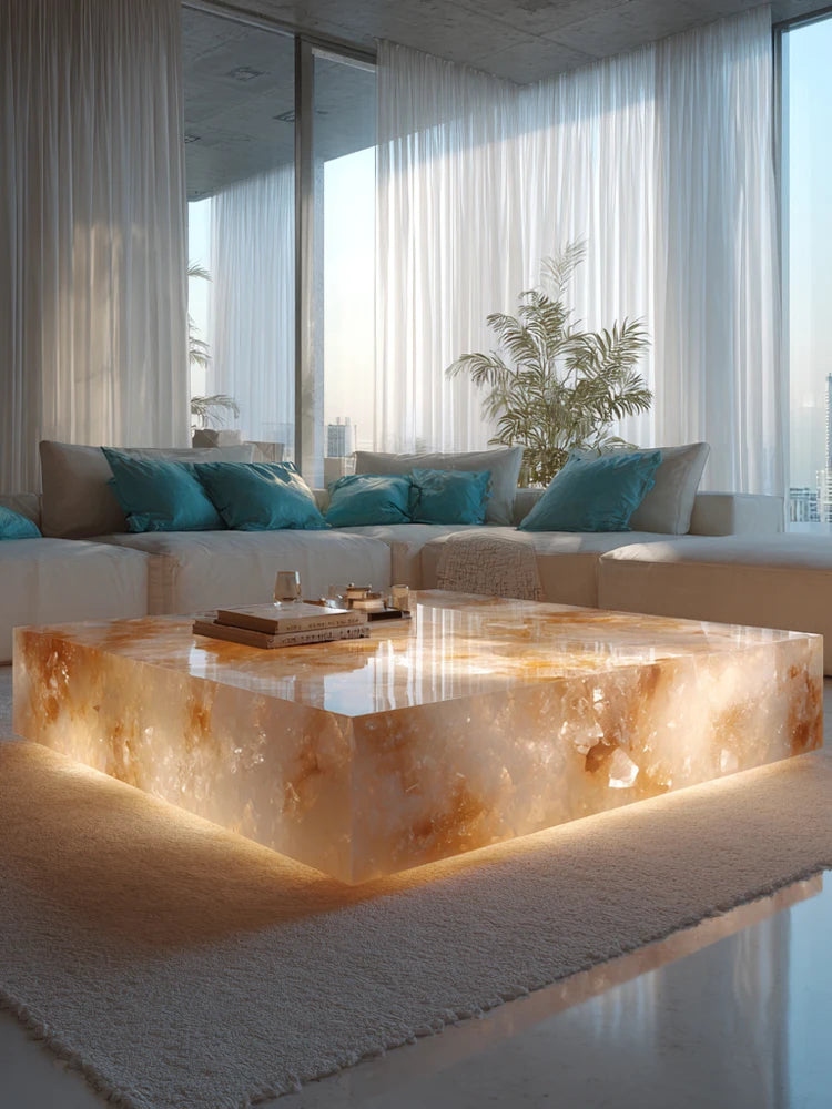 Large Flat Luxury Stone Modern Design Living Room Custom-Made Natural Marble Italian-Style Luminous Onyx Jade Coffee Table