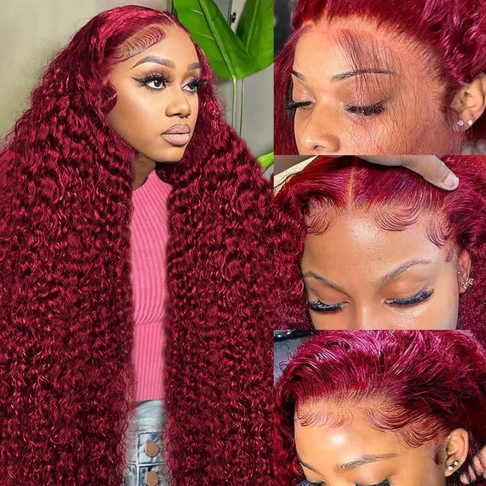 99J Burgundy Lace Front Wigs Human Hair 13x6 Deep Wave HD Lace Frontal