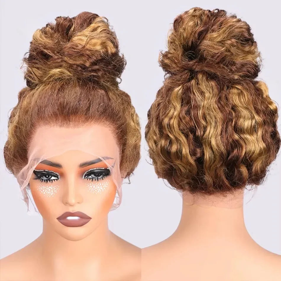 Curly 360 Full Lace Glueless Wig Human Hair Invisible Drawstring 13x6 Hd Lace P4/27 Highlight Deep Wave Frontal Wigs For Women