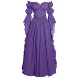Women's Renaissance Gothic Court Off Shoulder Maxi Dress Vintage Ruffle Hem Medieval Victorian Stage Performance Costume Gown