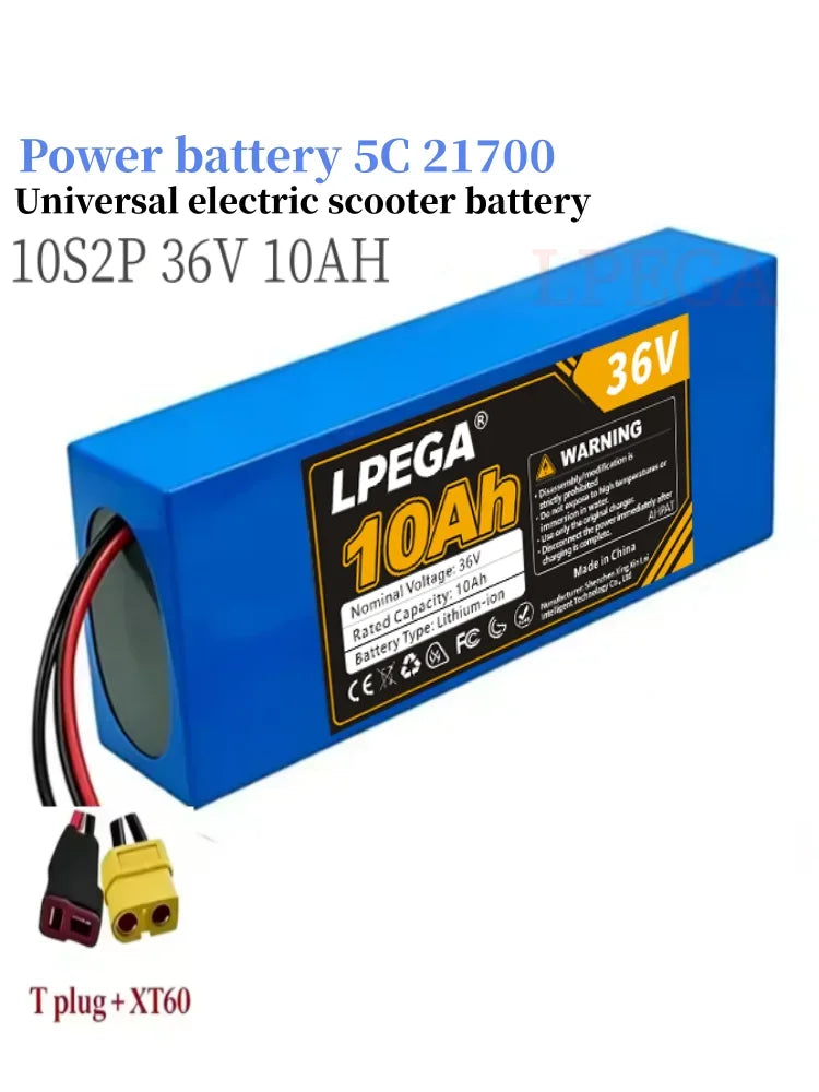 10S2P 21700 5C power lithium battery pack 36V 100% 10.0Ah rechargeable 500W for electric scooters, bicycles, motorcycles