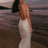 Multi Colours Backless Shiny Rhinestones Mesh Patchwork Long Dress For Women Slim Bodycon Evening Party Cocktail Gowns