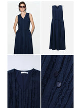 Amii Women's Casual Dresses 2026 Summer V Neck Belted Fringed Jacquard Elegant Sleeveless A-Line Midi Dress For Women 12652075