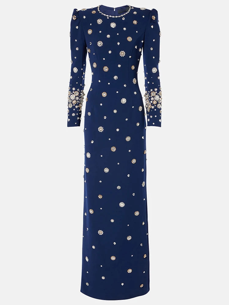 HIGH STREET Newest Fashion 2026 Designer Party Vestido Women's Formal Long Sleeve Luxurious Beaded Long Maxi Dress