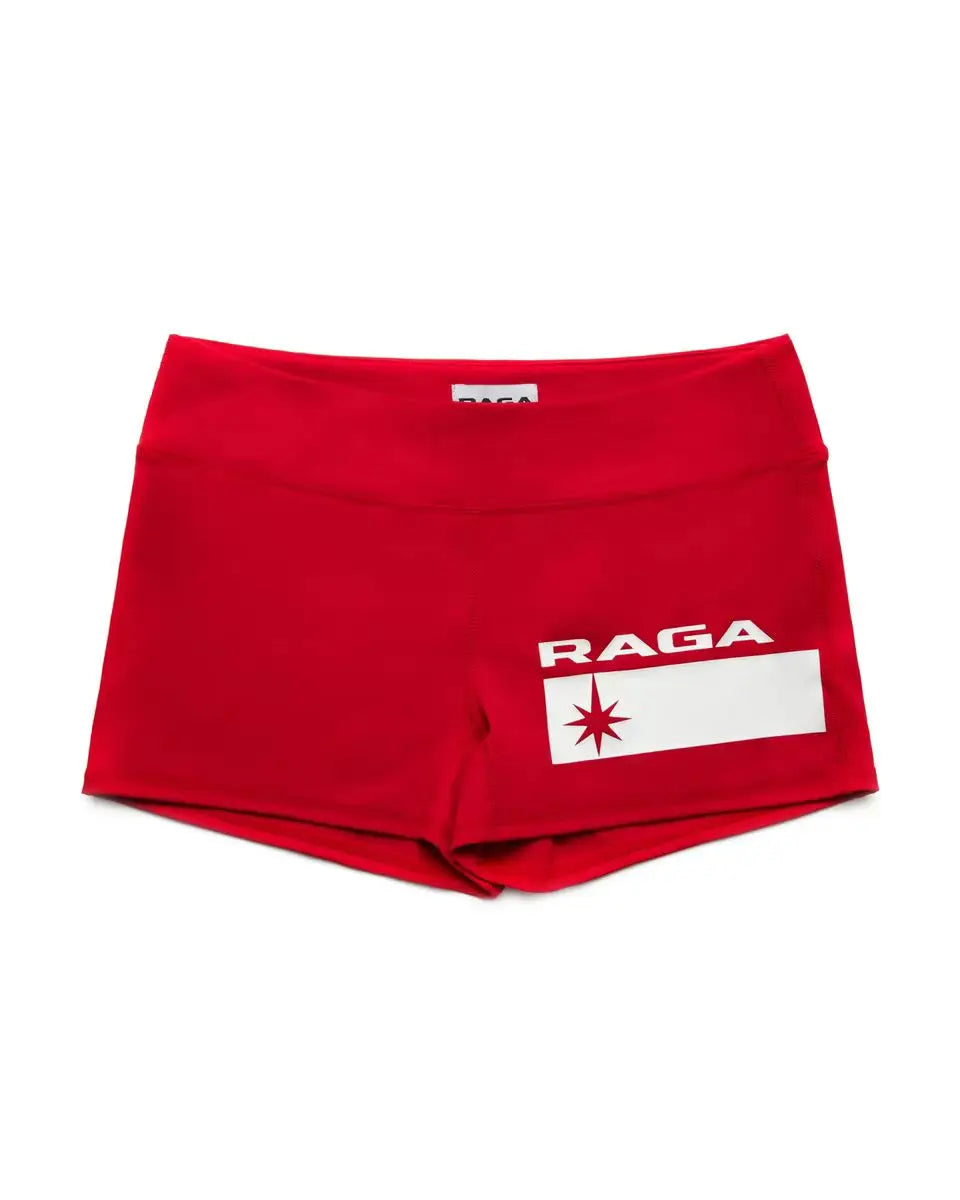 Raga Malak White V-neck Tight Fitting T-shirt with Red Logo Print, Elastic Slim Fit and Slimming Short Top