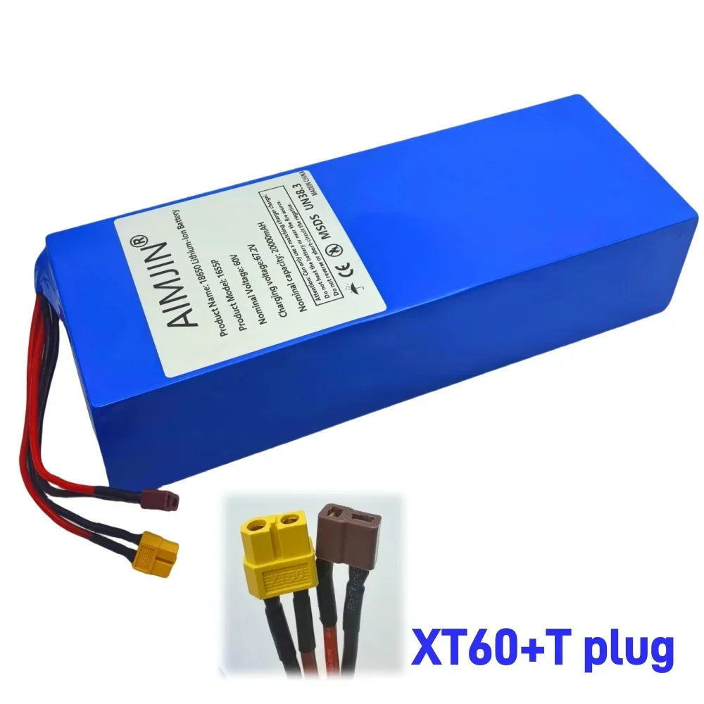 16S5P 60V 20Ah lithium battery pack 2000W high-power with built-in BMS for Motorcycle, scooter, Bicycle MotorReplace battery