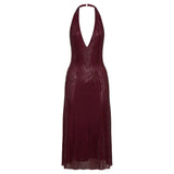 VC Stylish Halter Open-Back V-Neck Sequins Dress for Fashion Events Party Evening Gown