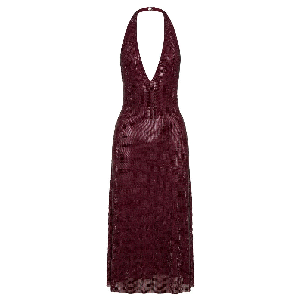 VC Stylish Halter Open-Back V-Neck Sequins Dress for Fashion Events Party Evening Gown