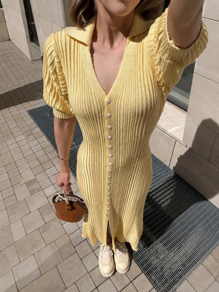 Tossy Fashion Knit Cardigan Maxi Dress Summer Women Chubby Loose Elegant Vintage Evening Party Dress Female Knitwear Long Dress