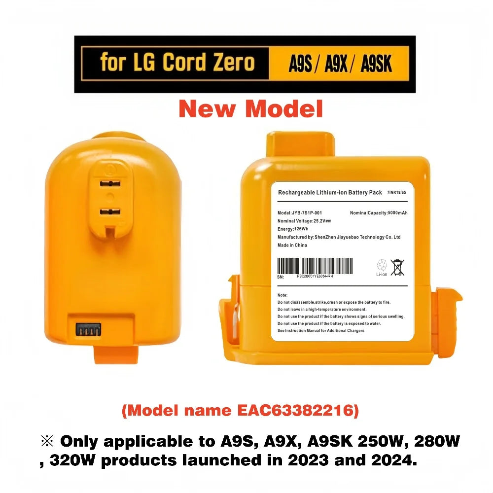 23/24Year Cord Zero 5000mAh Replacement Li-ion Battery Pack for LG A9S LCD EAC63382216 Cordless Vacuum Cleaner Battery A9S, A9X