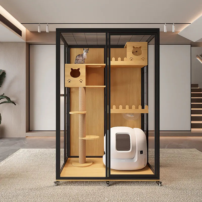 Cat villa panoramic super  cage solid wood cat villa large indoor luxury glass cat room