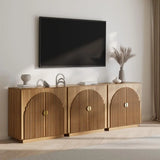 Set of 3 Modular Fluted Sideboard Buffet Cabinet with Storage, MidCentury Modern Console Table with Symmetrical Arched Doors, C