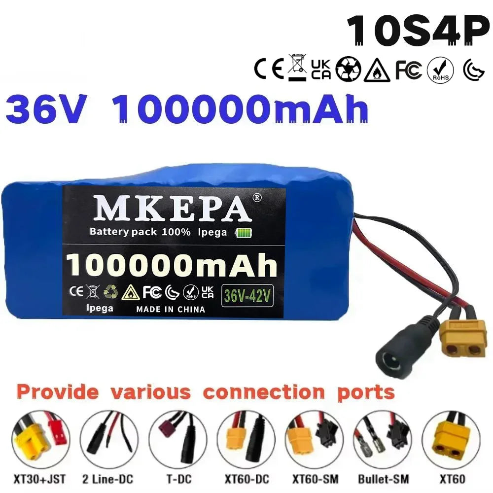 New 10S4P 36V 100000mAh Electric Scooter Lithium Battery 18650 Battery Pack 36V Suitable for Bicycle Scooter Battery+42V Charger