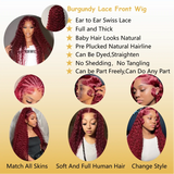 Dixtefo Burgundy Deep Wave Wigs Lace 200 Density 36 Inches Lace Frontal Human Hair for Women