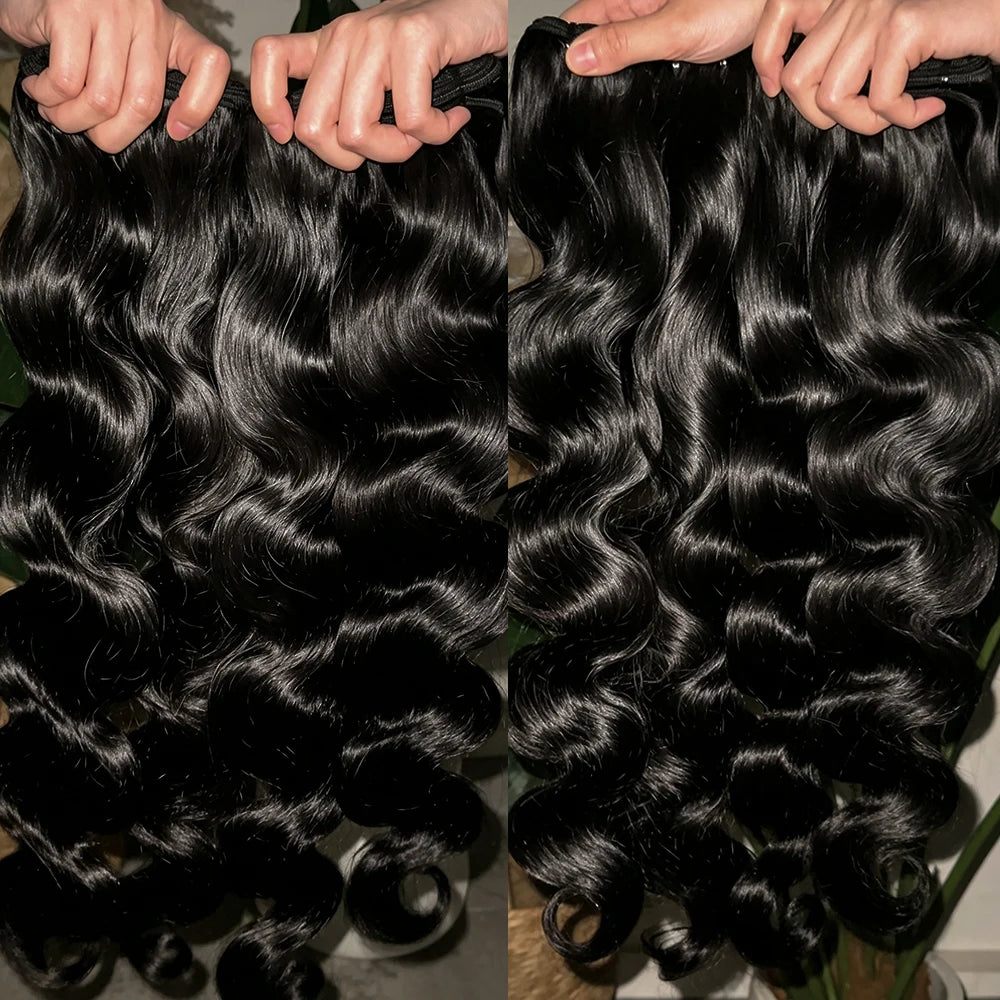 26 28 30 Inch Body Wave Human Hair Bundles 16A 100% Unprocessed Raw Virgin Human Hair Weave Extensions 30 40 Inch Natural Color Double Weft Remy Hair Weaving Pure Hair Bundles Wholesale For Black Women