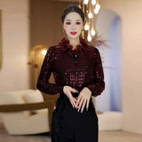 Beaded Half-high Neck Bottoming Shirt with New Velvet Lace Tops on the Autumn and Winter