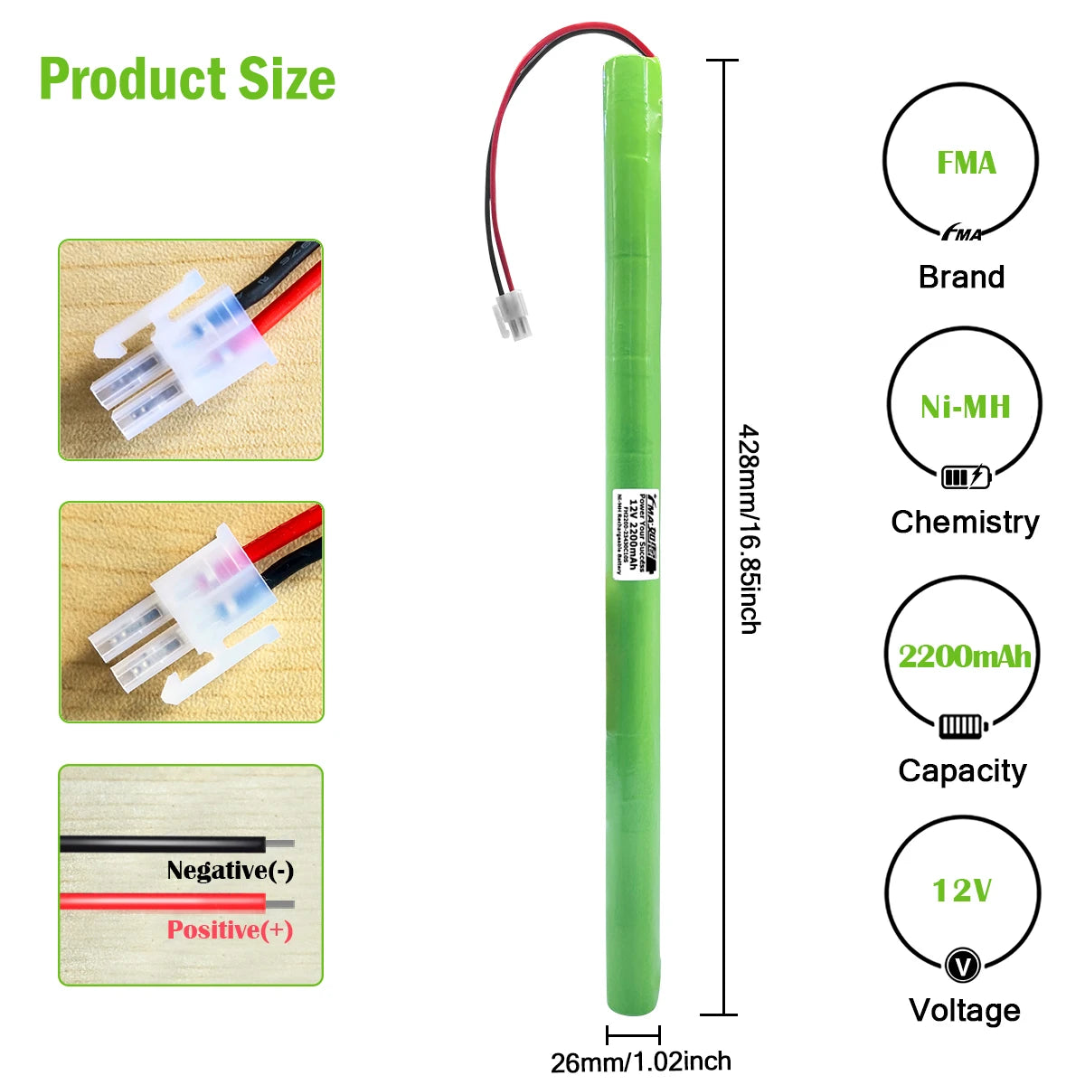 FMA 12V Ni-Cd Ni-MH 1.2-3Ah Rechargeable Battery for SunSetter Solar Blind Solar Energy Storage Durable