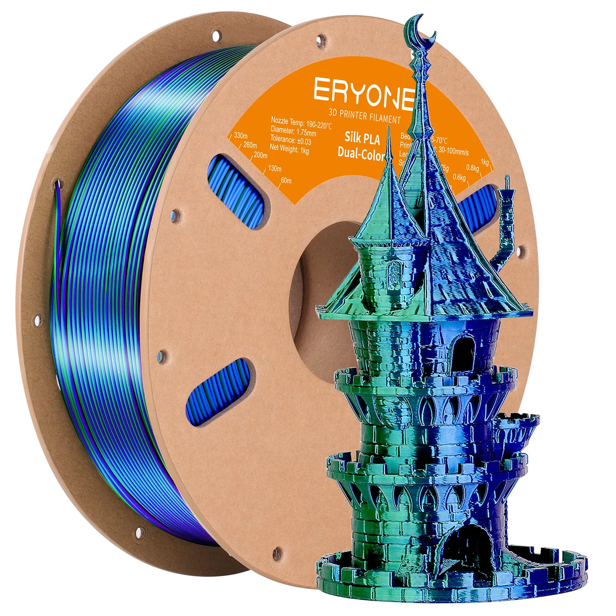 ERYONE 3/5/10KG Dual Color Silk PLA Filament 3D Print,Multicolor Available,Diameter:1.75mm,Tolerance:+/-0.03mm,1KG/Spool