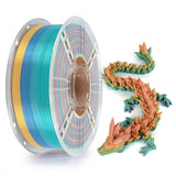 KINGROON Silk PLA Plastic 1kg 1.75mm, New Multicolor Gradient 3D Printer Filament Rainbow PLA Color Chnage, Transparent Spool