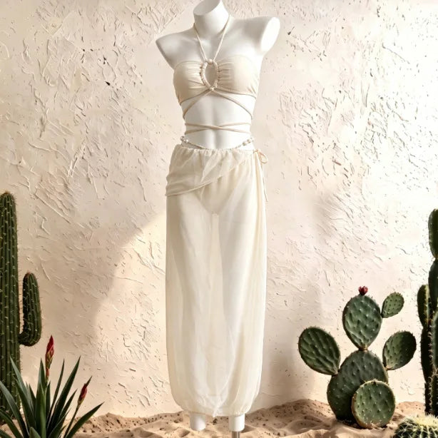 Halter White 3 Pieces Sexy Bikini With Long Skirt Women Swimsuits Female Swimwear Bathing Suit Swimming Suits Beachwear Biquini