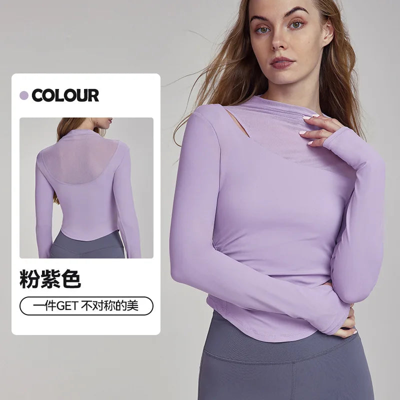 Top with Chest Cushion for Autumn and Winter, Slim Fit and Slimming, Sports Long Sleeved T-shirt for Women, Outdoor Fitness Top