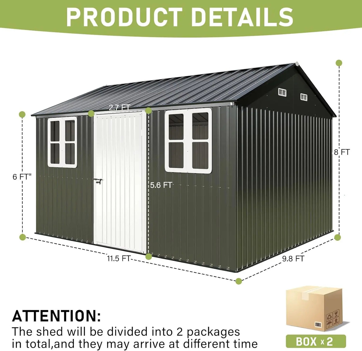 10 x 12FT Outdoor Storage Shed with a Lockable Hinged Door and 2 Windows, Patio, Dark Grey/White