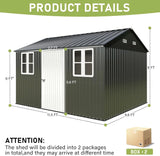 10 x 12FT Outdoor Storage Shed with a Lockable Hinged Door and 2 Windows, Patio, Dark Grey/White