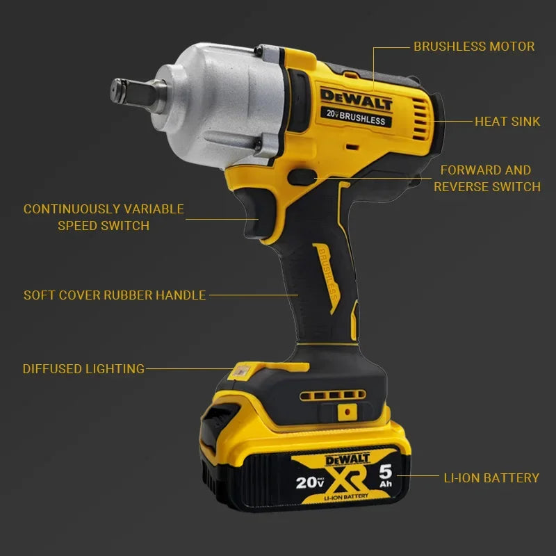 Dewei DCF900 20v 4-Mode Wireless Impact Wrench High Torque Brushless 1/2 Universal Battery Tool for Auto Repair Construction