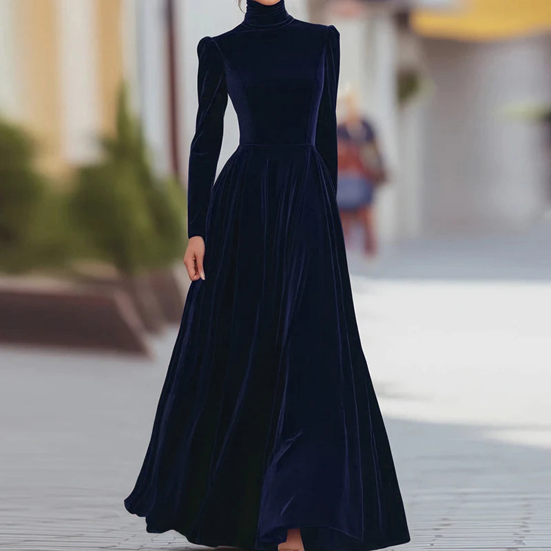 O Neck Solid Patchwork Chic Maxi Dress, Spring Autumn Women Casual Long Sleeve Party Dress, 2025 New Holiday Simple Ladies Dress