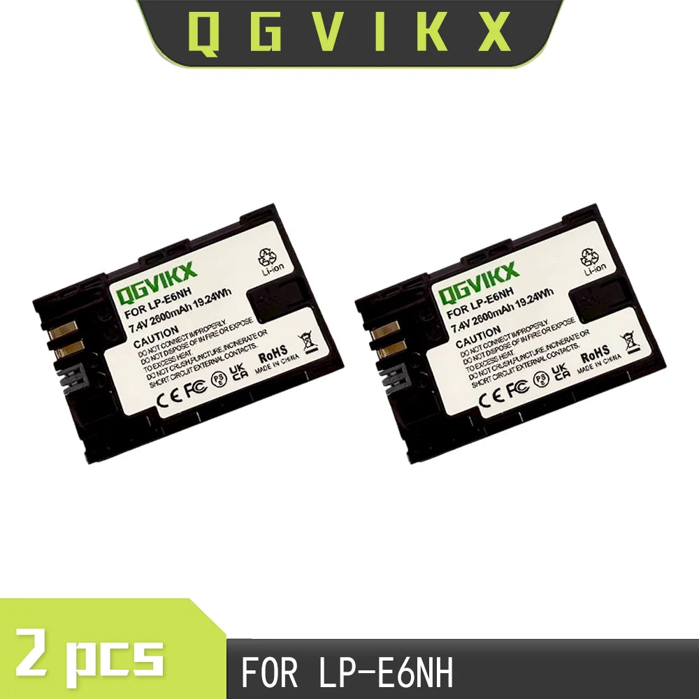 QGVIKX LP E6NH Compatible with Canon EOS R7 7.4V 2600mAh POWER BATTERY CAPACITY 19.24Wh 2-Pack Battery and Triple Slot Charger