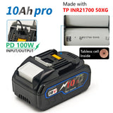 TPCELL PD100W 8Ah/10Ah For MAKITA 18V with USB-C Connector 21700 Tabless Cells Replacement Battery Power Tools Li-ion