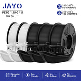 JAYO 3D Printer Filament  PETG PLA HSMPETG PLA PLUS 1.75mm 5Rolls 3D Printing Materials for 100% No Bubble &FDM 3D Pen DIY Gift