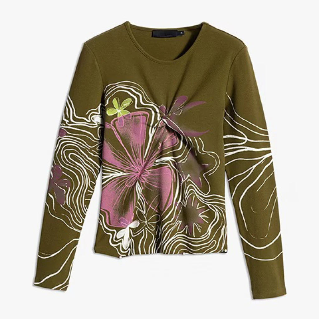 Spanish original single women's T-shirt elastic slim fit embroidered printed long sleeved new top
