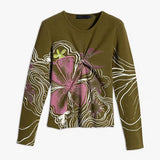 Spanish original single women's T-shirt elastic slim fit embroidered printed long sleeved new top