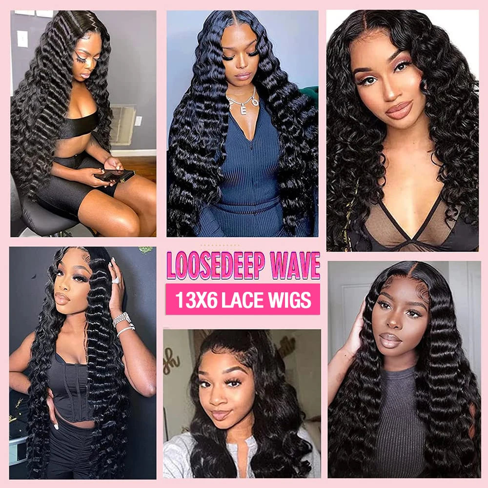 300 Density Loose Deep Wave 13x6 Hd Lace Front Human Hair Wig For Women