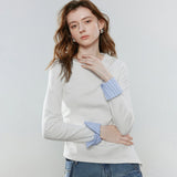TOYOUTH Women T-Shirts 2026 Spring New Cotton Splicing Diagonal Cut Asymmetric Casual Tops