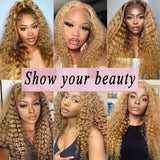 Curly Honey Blonde Wig Human Hair 13x6 Deep Wave Frontal Wigs For Women