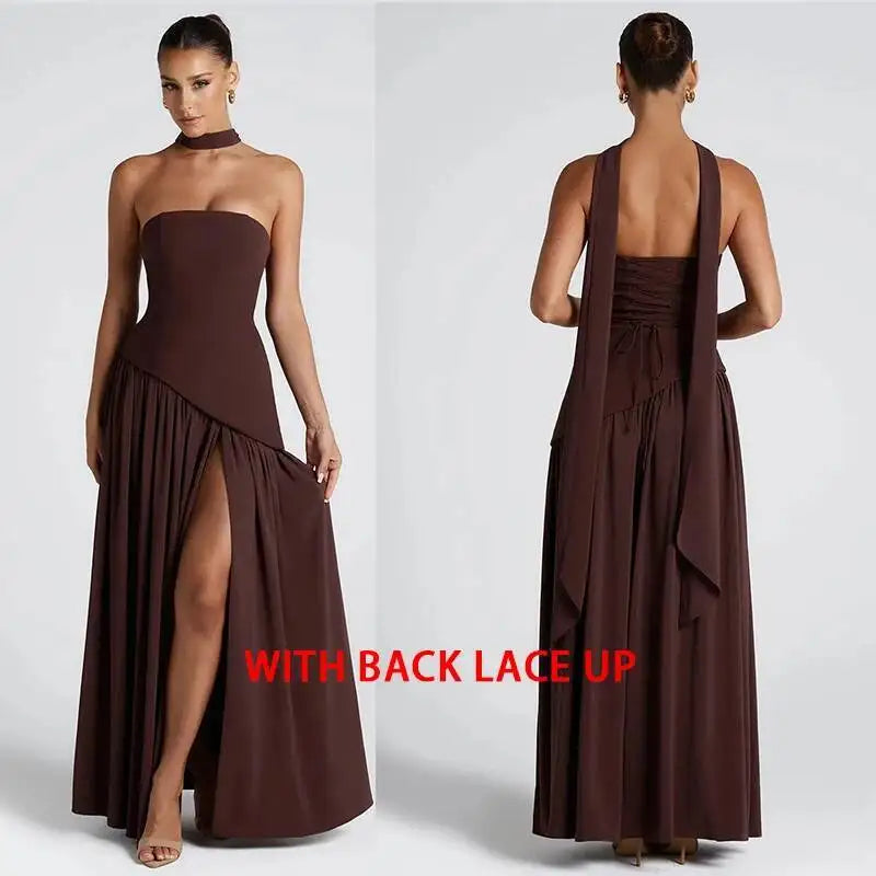 Giyu Sexy Evening Party Dresses Women 2026 Autumn Summer Maxi Long Dress Elegant Strapless Split Backless Pleated Dress