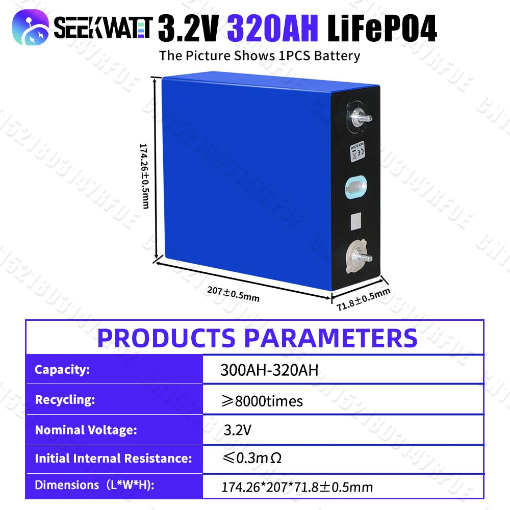 US Stock 320Ah 3.2V LiFePO4 Battery 8000 Cycles Grade A Rechargeable Cells DIY 12V 24V 48V For Solar RV Camping Home Storage EV