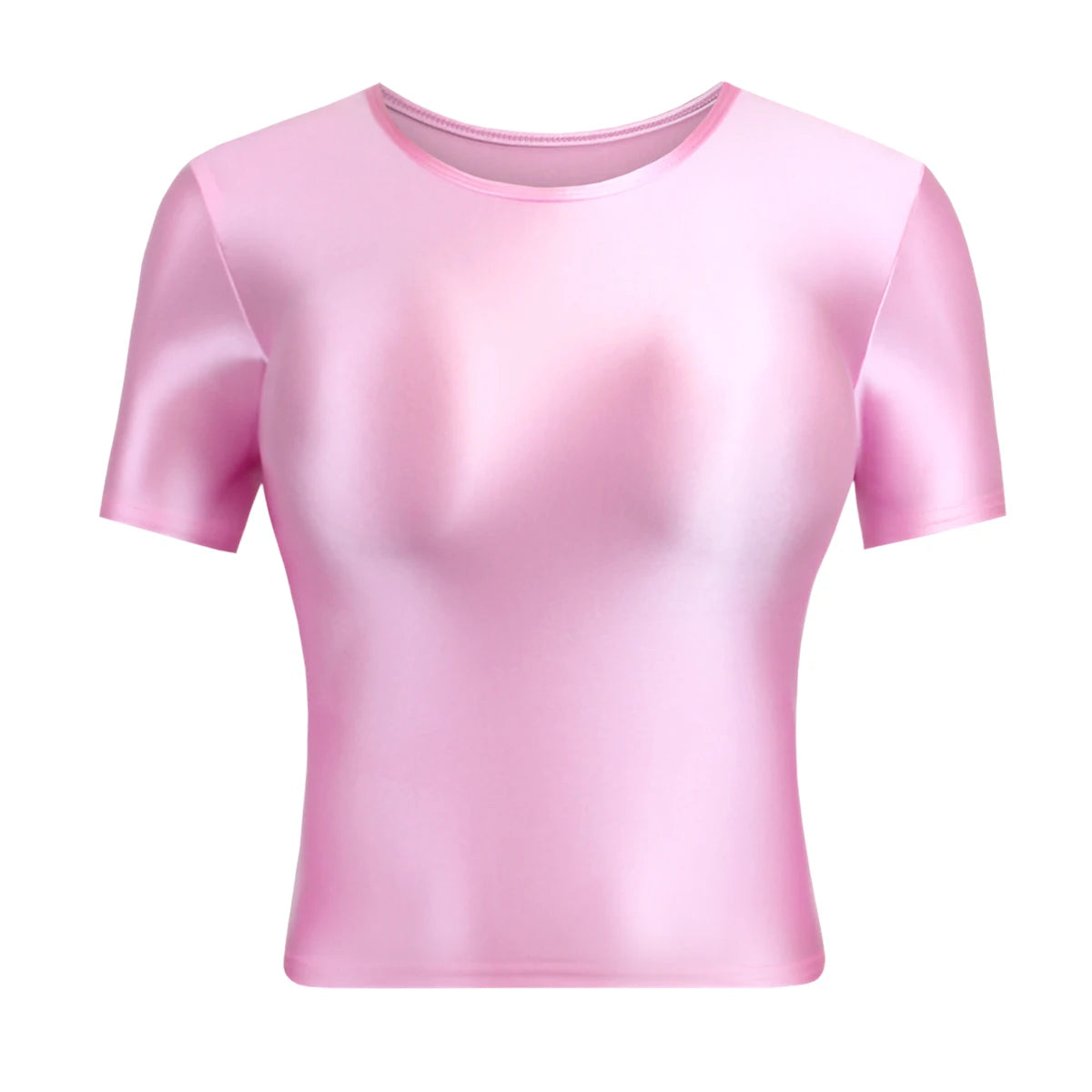 MJINM Women Oil Glossy Silky Smooth Short-sleeve Bottoming Shirt Strech Tight Soild Color Casual Yoga Sports Home Short T-shirt