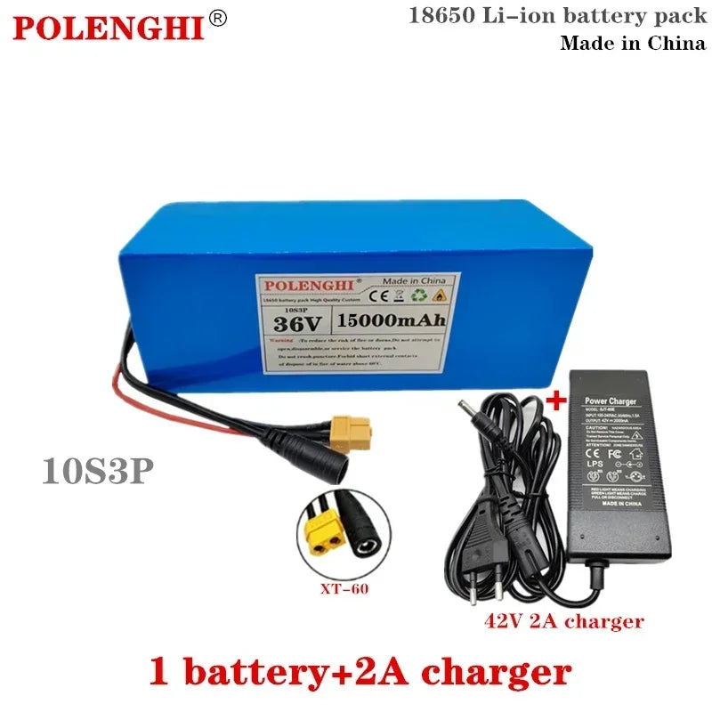 POLENGHI XT-60/T Plug 10S3P 36V 15000mAh 18650 Rechargeable Lithium-Ion Battery Pack, Built-in BMS Circuit Protection Board